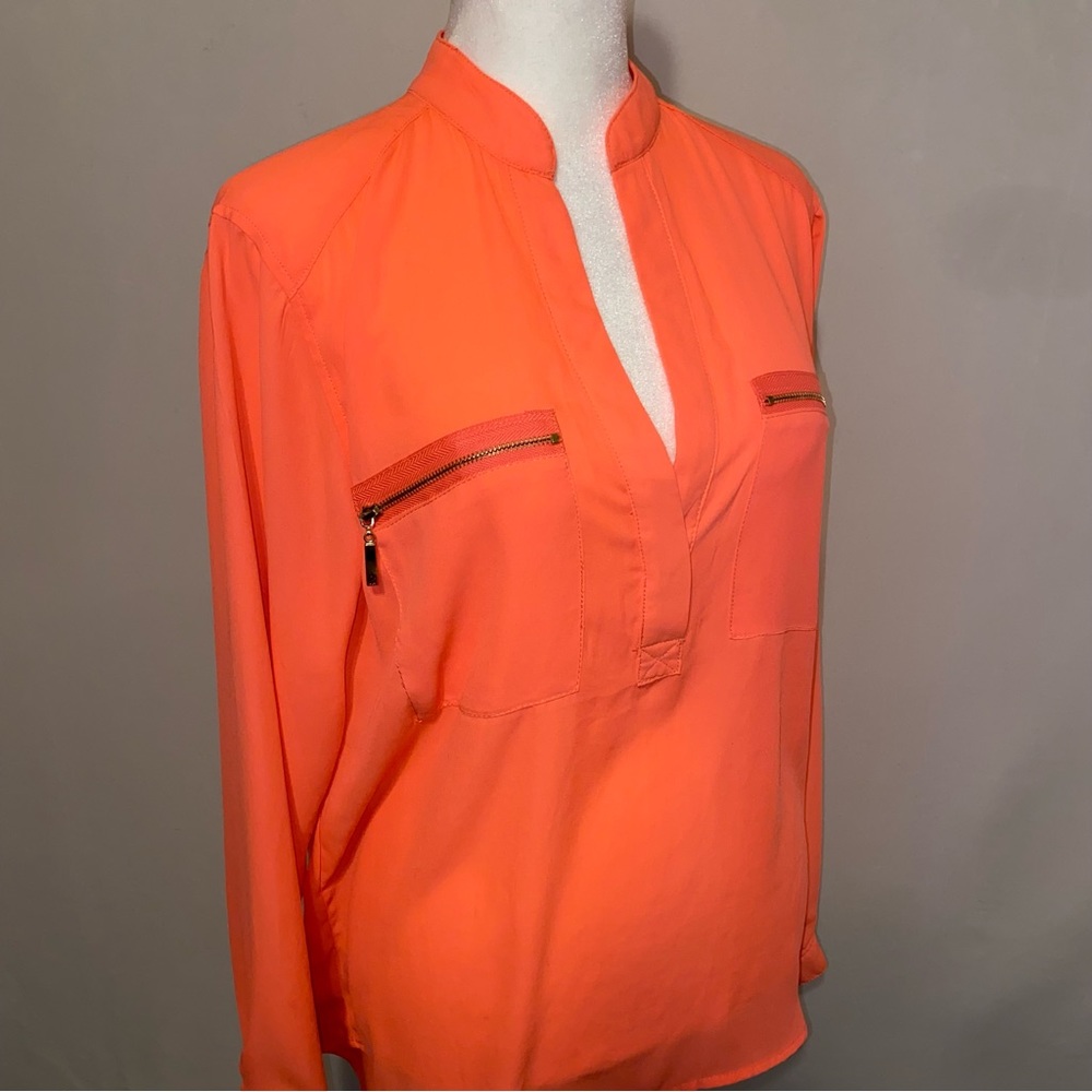 Tobi Sheer Neon Pink Long Sleeve Blouse
